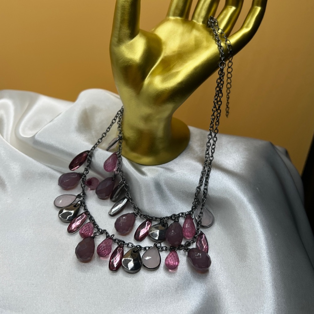 Pink and Silver Beaded Necklace